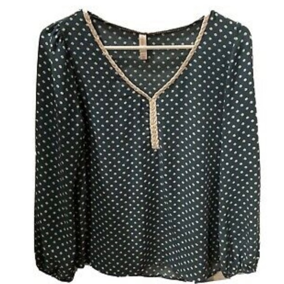 Xhilaration green/blue  With White Polka Dot Women’s Long Sleeve - Picture 1 of 1